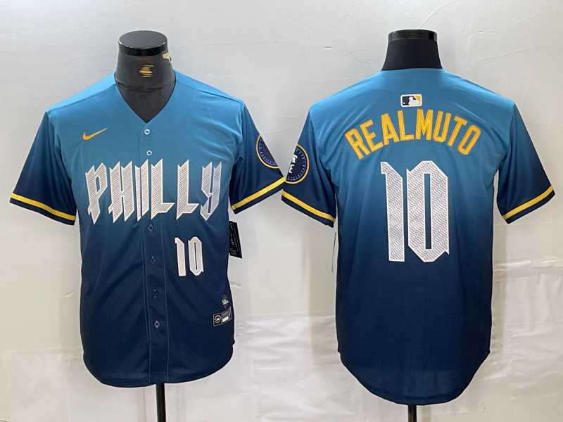 Men%27s Philadelphia Phillies #10 JT Realmuto Number Blue 2024 City Connect Limited Stitched Jersey
